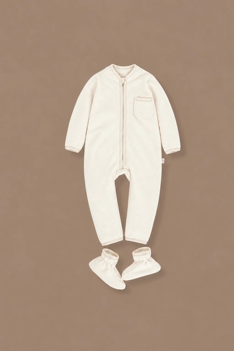 Fleece romper with booties Milk. New collection 
