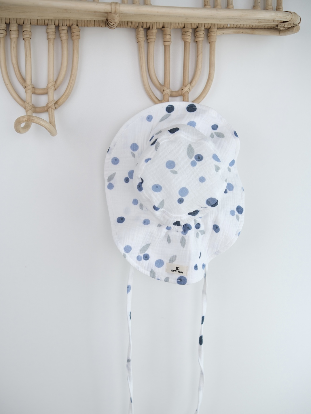 Happymoon Panama with ties made of muslin, blueberry 