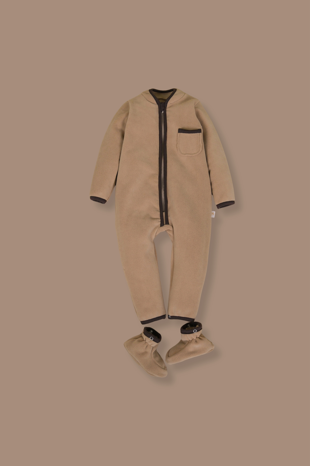 Fleece romper with booties caramel. New collection 