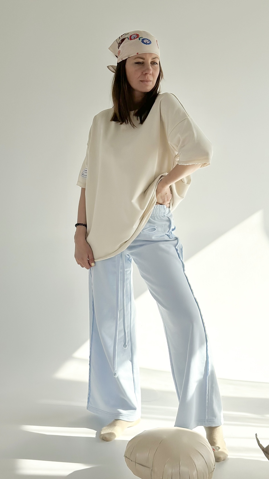 Women's loose-fit 3-ply T-shirt Coconut Milk. New collection 