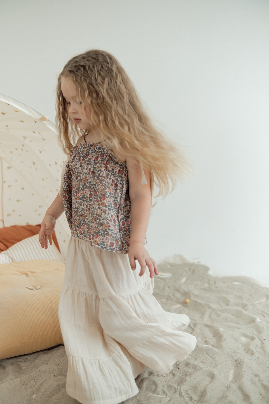 Beige muslin flared pants. New collection 