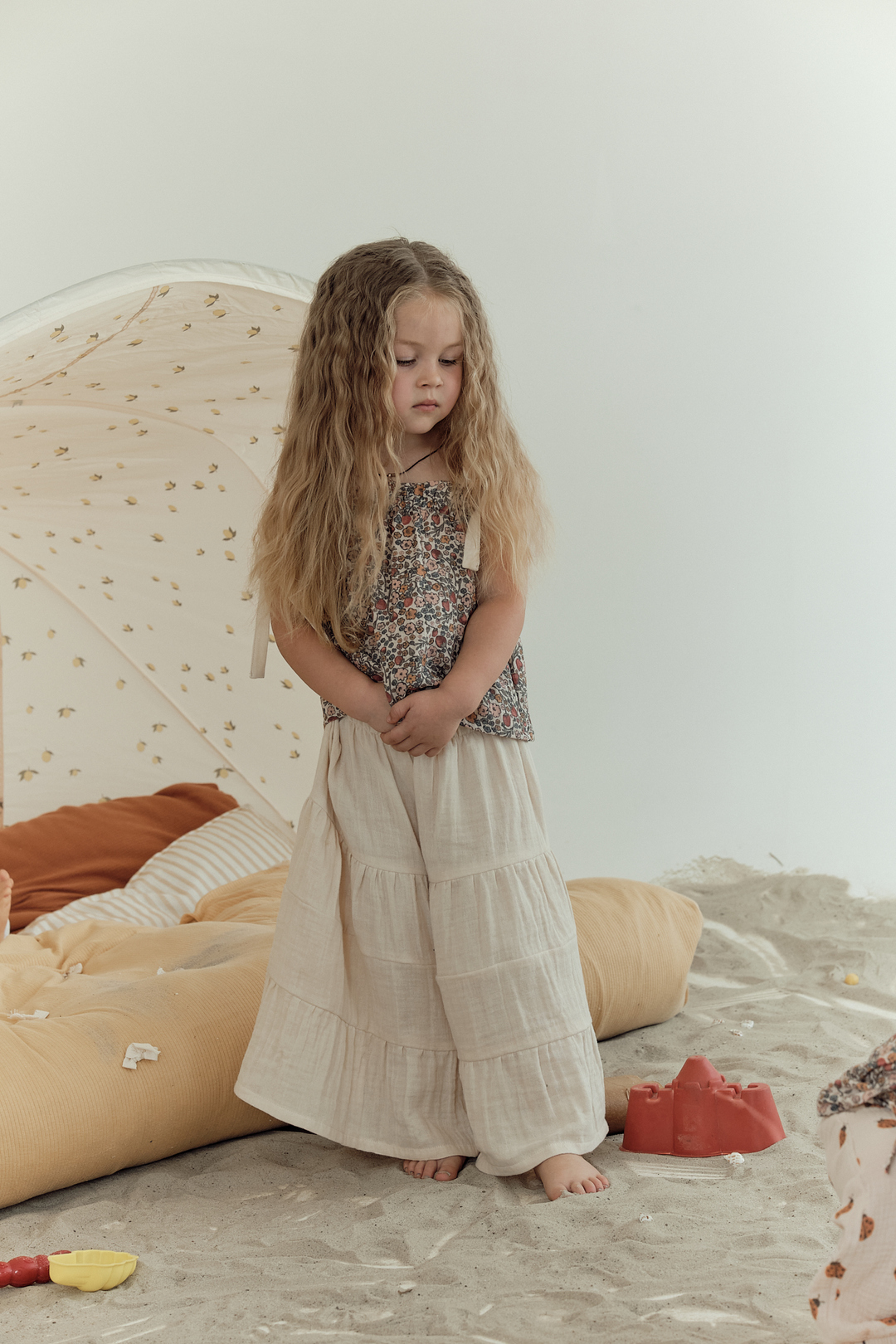 Beige muslin flared pants. New collection 