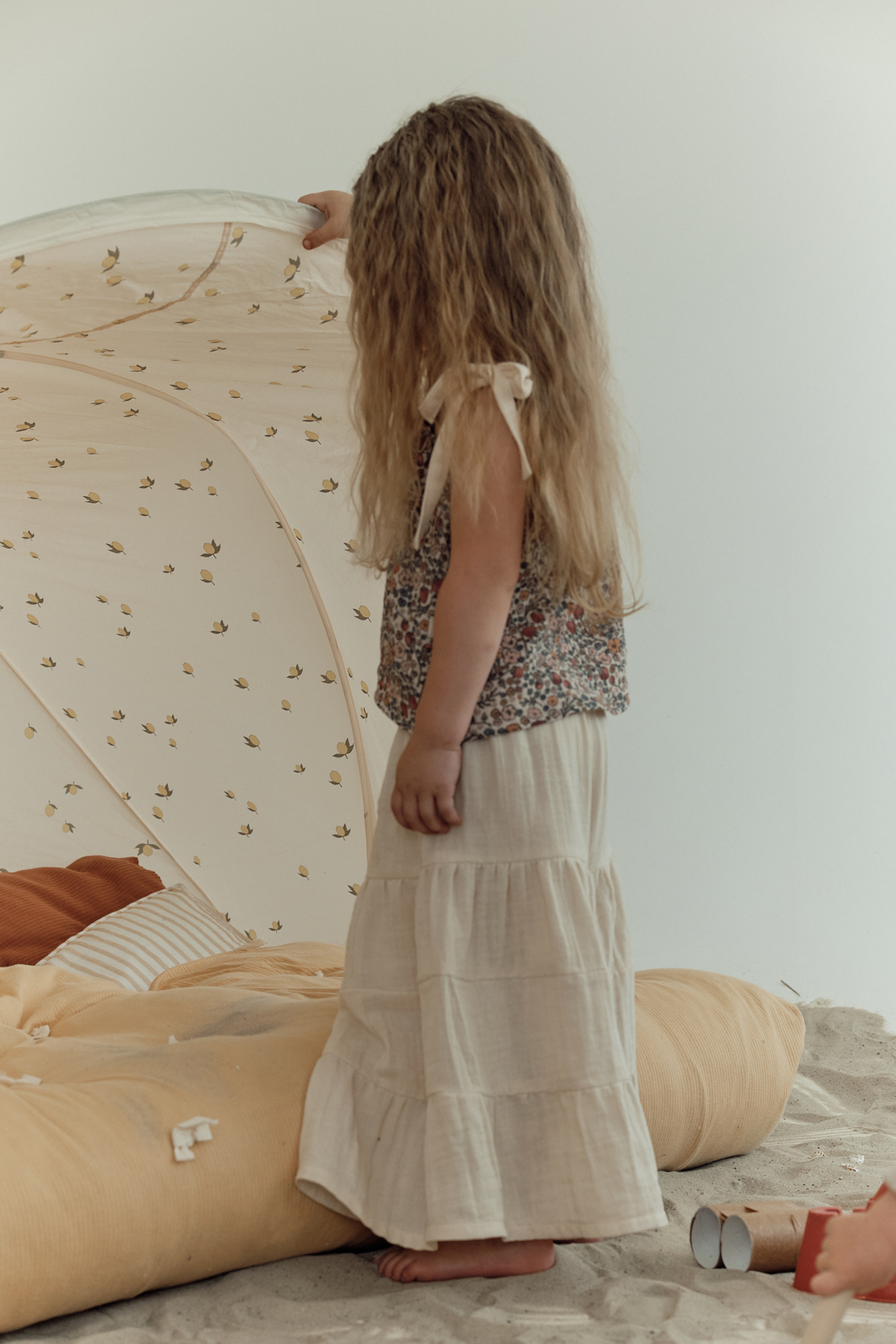 Beige muslin flared pants. New collection 